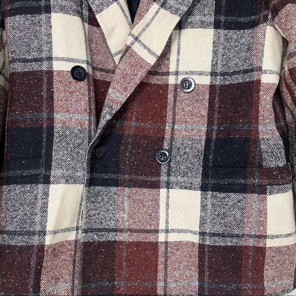 Vintage brown rust cream black plaid wool blend structured blazer large - Picture 3 of 6